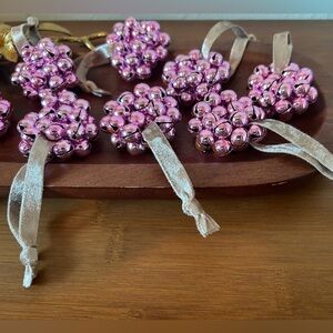8 Pink Holiday Bell Cluster Ornaments Set
